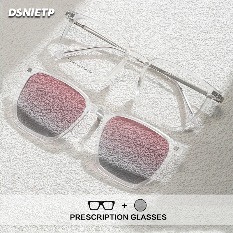 ISLINO Fashion 2 In 1 Magnet Clip On Reading Glasses Women Myopia Prescription Glasses Frame Men Polarized Driving Sunglasses