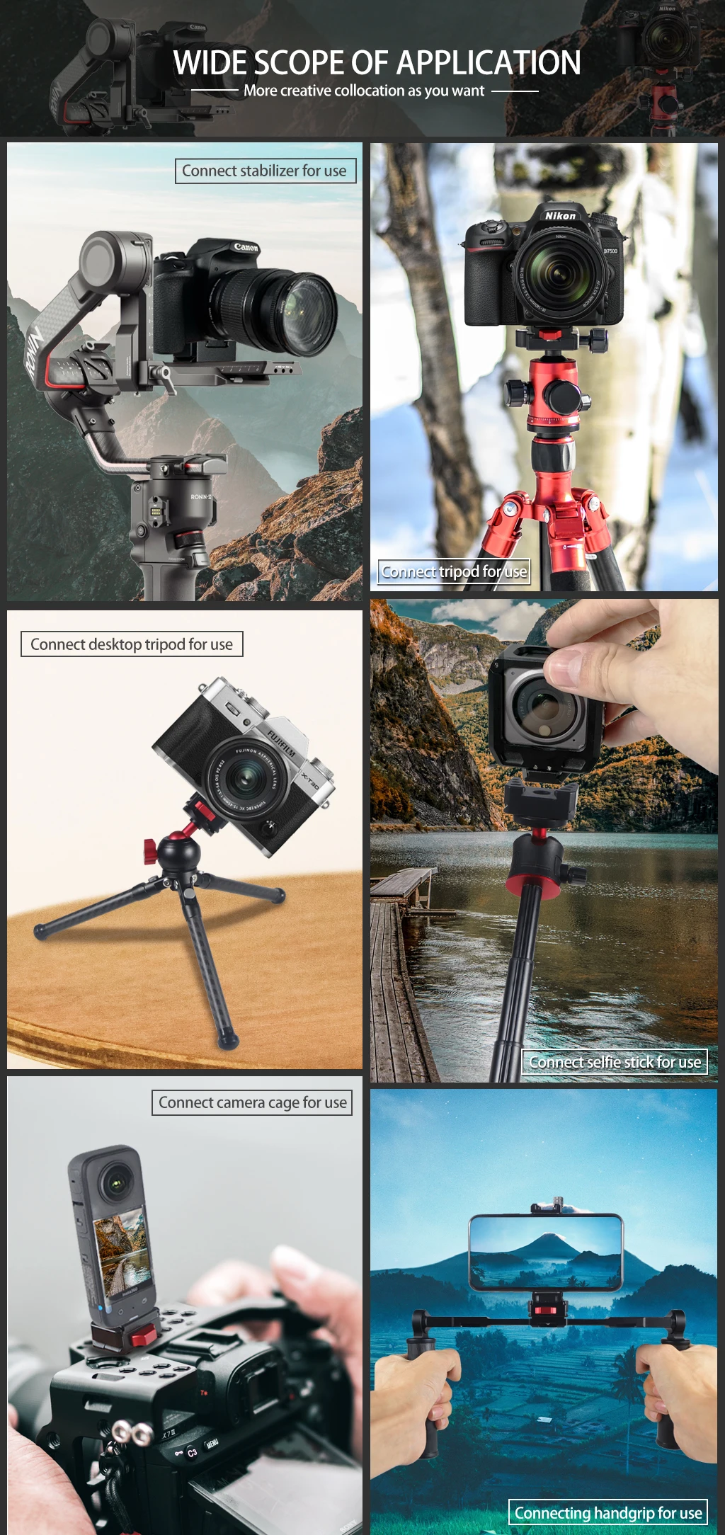 Feldmonitor Schnellspanner Schnellschalter Schiebeplatte V-Mount für Drift DJI OSMO 360 Actionkamera für 38 mm Arca-Typ-Stativ – Detail 9
