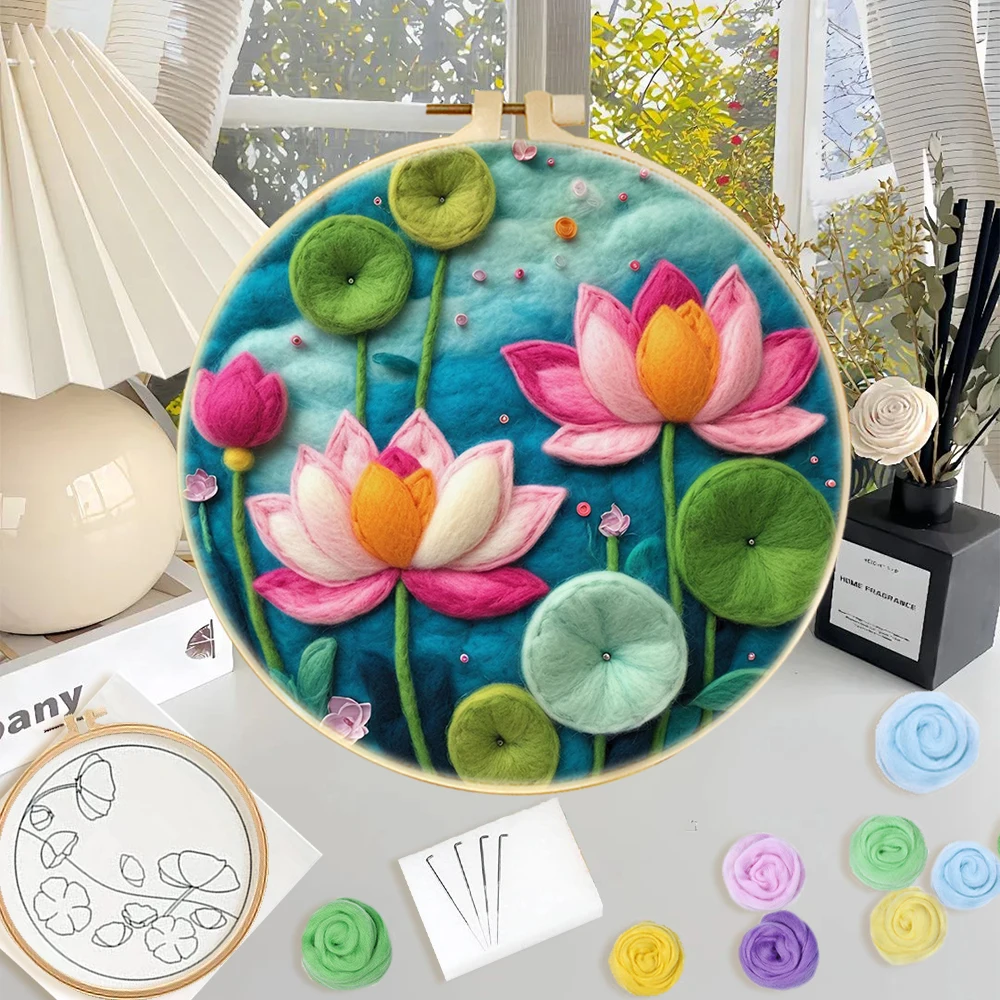 

DIY Wool Needle Felting Starter Kit Lotus Embroidery Needle Wool Painting With Wool Embroidery Kit Creative Needle Felt Beginner