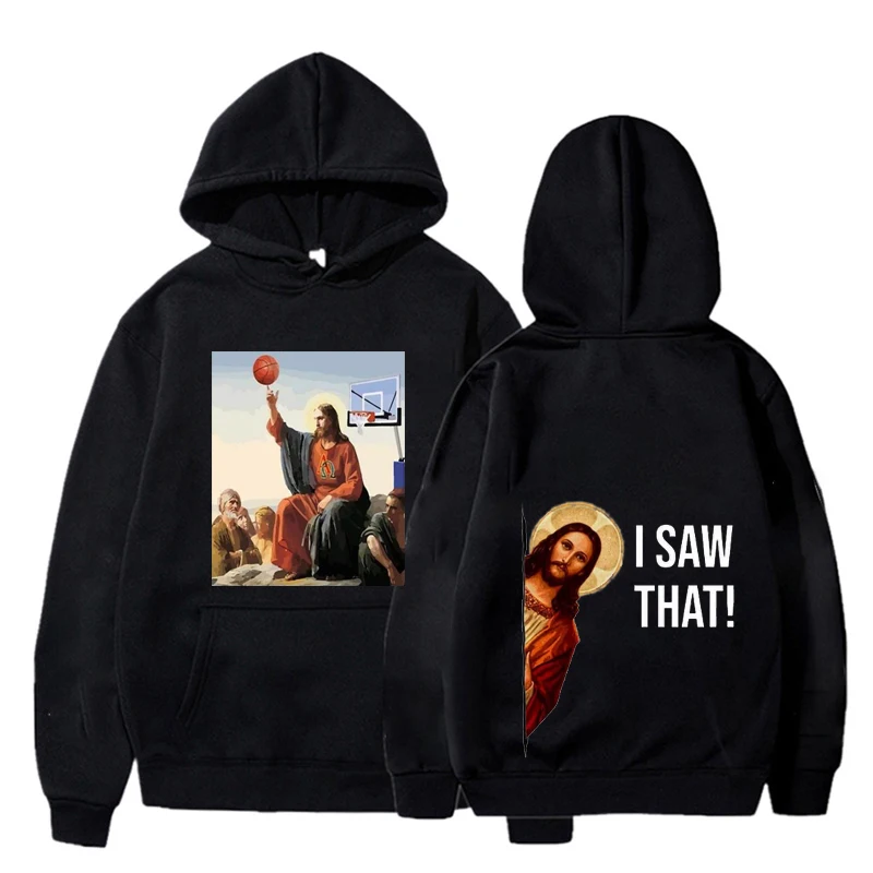 Funny Jesus Play Basketball  Hoodies   Funny  Sportswear on Sale Men Sweatshirts Street Fashion  Hoodie  Harajuku