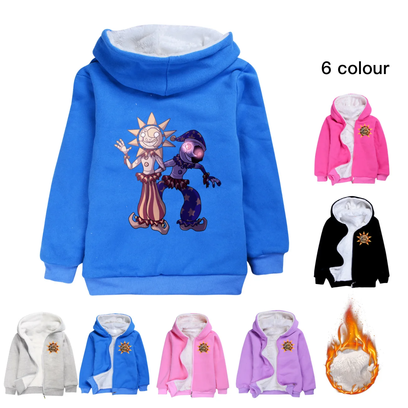 Sundrop FNAF Sun Clothes Kids Zipper Windbreaker Fleece Warm Jackets Baby Boys Hoodies Girls Hooded Children's Winter Clothing