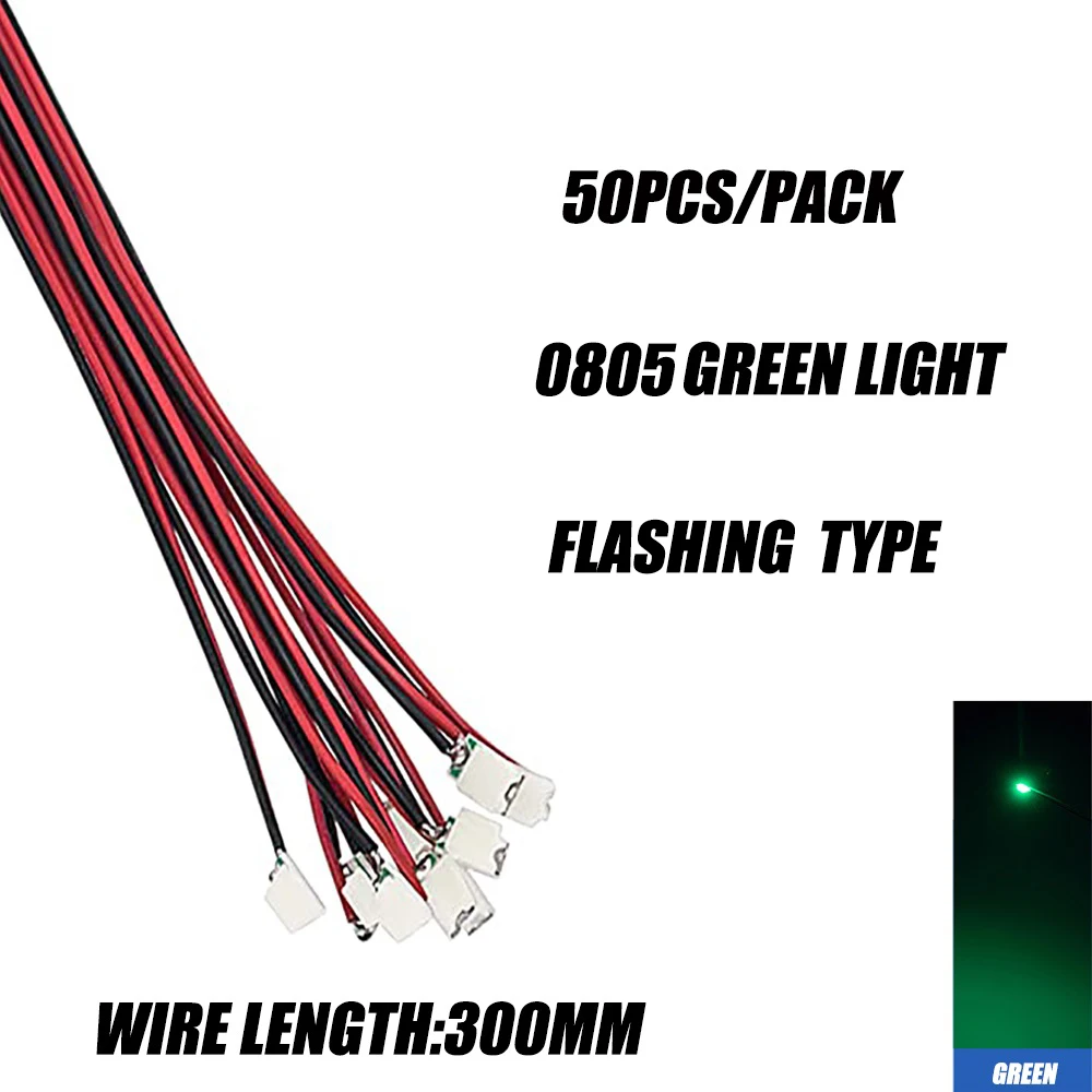 50 Stück 0805 blinkende LED-SMD-Lampe, verkabelt, Micro-Litz-LED, vorgelötet, Chip, verkabelt, 3 V, Eisenbahnmodell, Spielzeug, Licht, DIY-Leitungen, Drähte, 30 cm