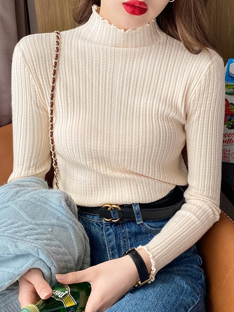 

Half Turtleneck Sweater For Women Autumn Winter Fashion Slim Woman Pullovers Tops Long Sleeve Warm Bottoming Knitted Sweaters