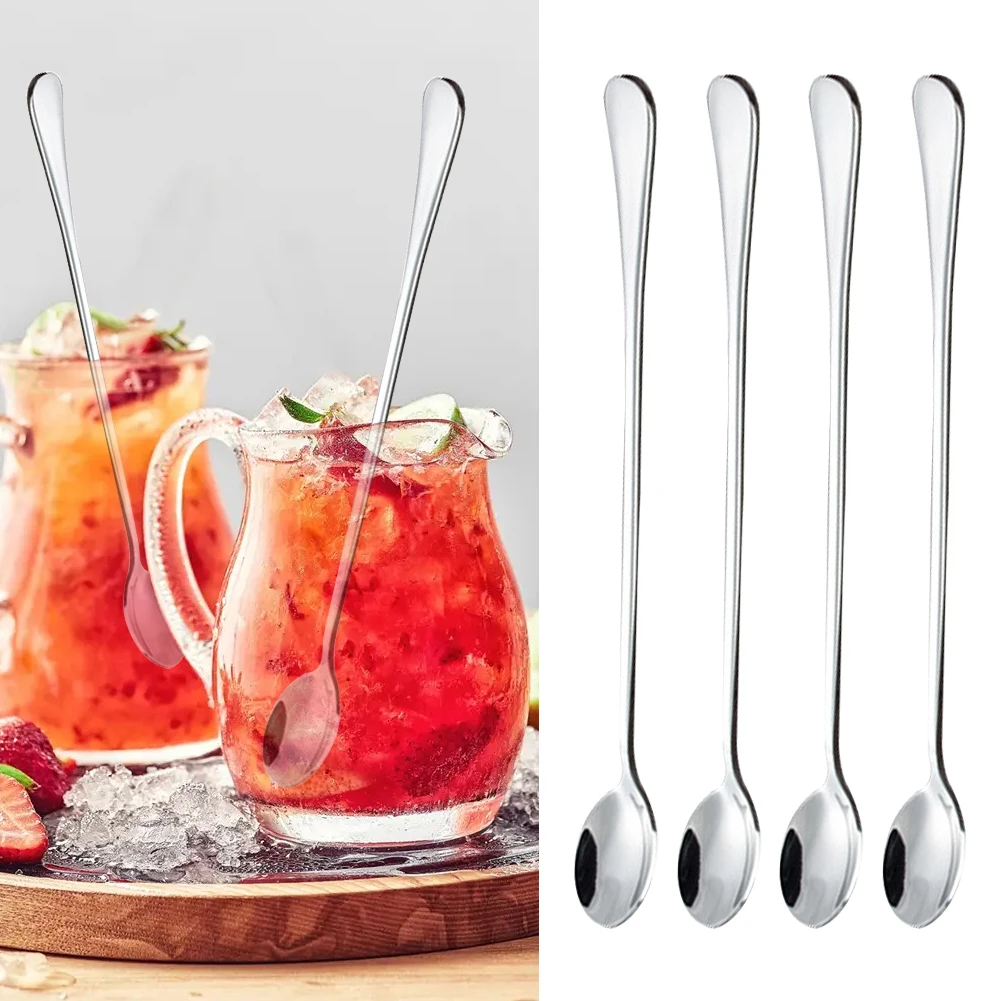 4pcs 9-Inch Long Handle Iced Tea Spoon Coffee Spoon Ice Cream Spoon Stainless Steel Cocktail Stirring Spoons