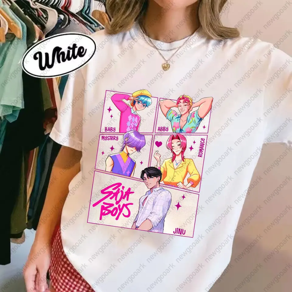 여름 여성 K팝 데몬 헌터 사자 보이즈 티셔츠 하라주쿠 O넥 캐주얼 셔츠 선물 의류 면 반팔 티셔츠 만화 Op 티