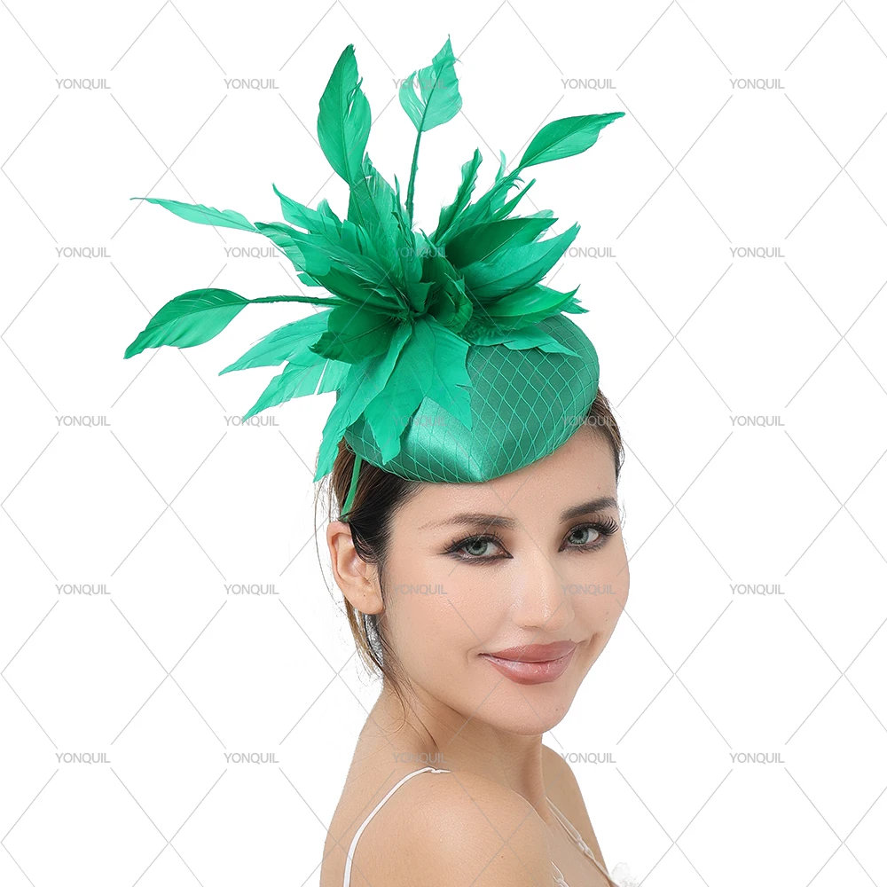Elegante Braut Feder Blumen Fascinator Kopfbedeckung Mode Damen Hochzeit Party Abendessen Haarschmuck Schöne Braut Stirnband – Detail 7