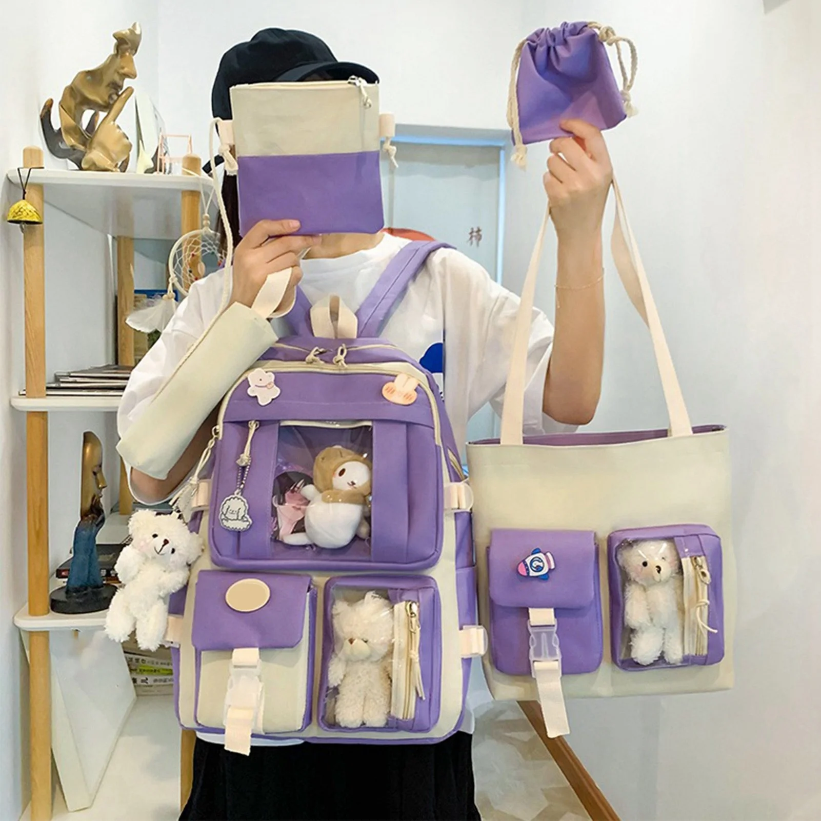 

Backpack Set Student Cute School Backpack Messenger Bag Casual Shoulder Bag Pencil Case Handbag Fashionable Messenger Bag