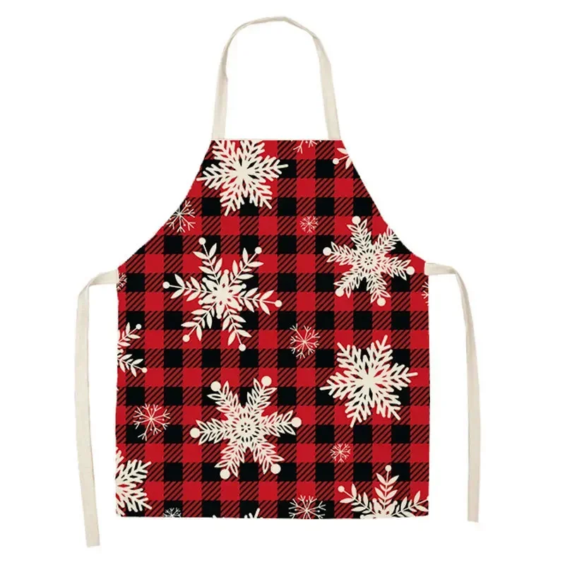 New Hot-selling Apron Snowflake Red Print Pattern Plaid Apron Waterproof and Dustproof Kitchen Cooking Barbecue Accessories Bib