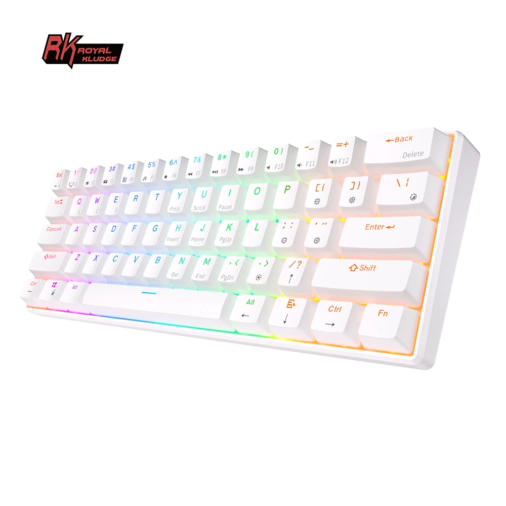 

RK Royal Kludge RK61 Wireless Bluetooth Mechanical Keyboard 61 Keys White Backlit Mini USB Gamer Keyboard for Computer PC Laptop