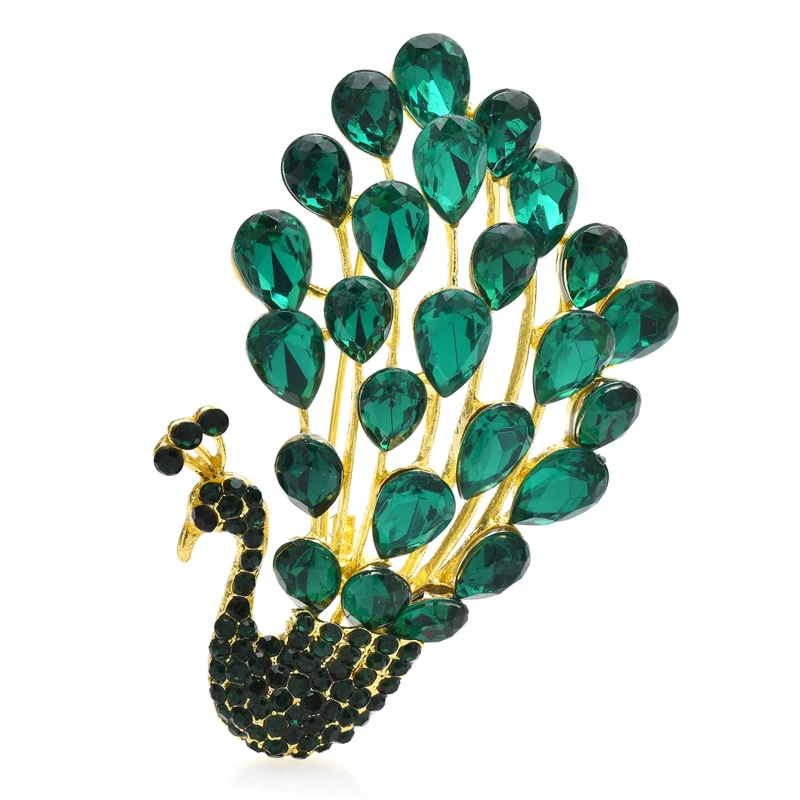 Wuli&baby Sparkling Peacock Brooches For Women Unisex 4-color Rhinestone Beauty Birds Animal Party Office Brooch Pin Gifts