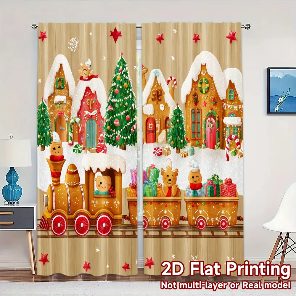 2D Flat Printing,JIT 2pcs, Curtains (Without Rod) Gingerbread Express Popular Fashionable Curtains Fabric Curtains Decorations