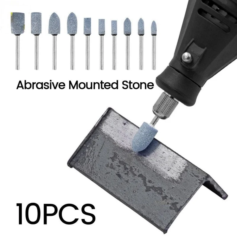 10pcs Abrasive Mounted Stone Polishing Head Grinding Stone Wheel Sanding Bits 3mm Shank for Dremel Rotary Power Tool Accessories