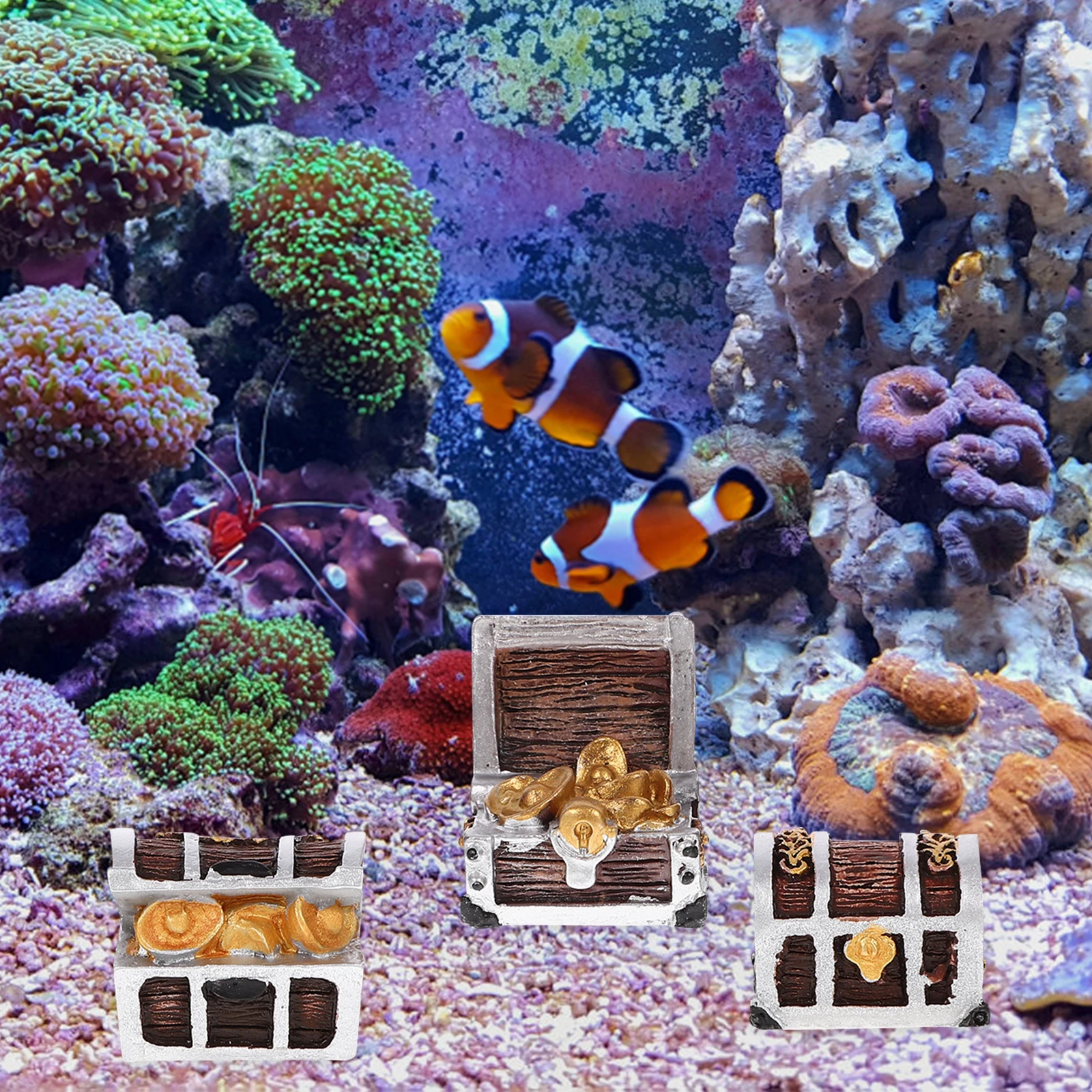 

4pcs Realistic Resin Fish Tank Decorations Durable Aquarium Supplies Compact Treasure Box Model Mini Scenery Pet Accessories