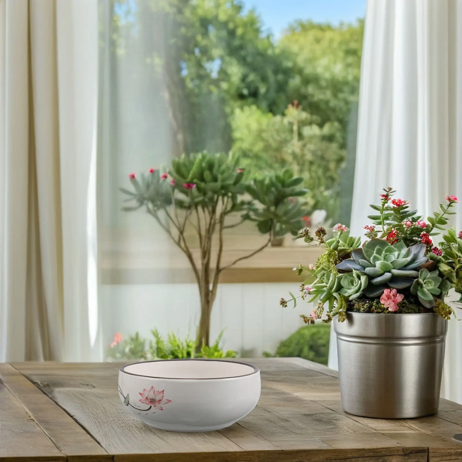 

Ceramic Hydroponic Flower Pot Medium Size Indoor Outdoor Lotus Lily Succulent Planter Bowl Water Garden Decor Ceramic Flowerpot