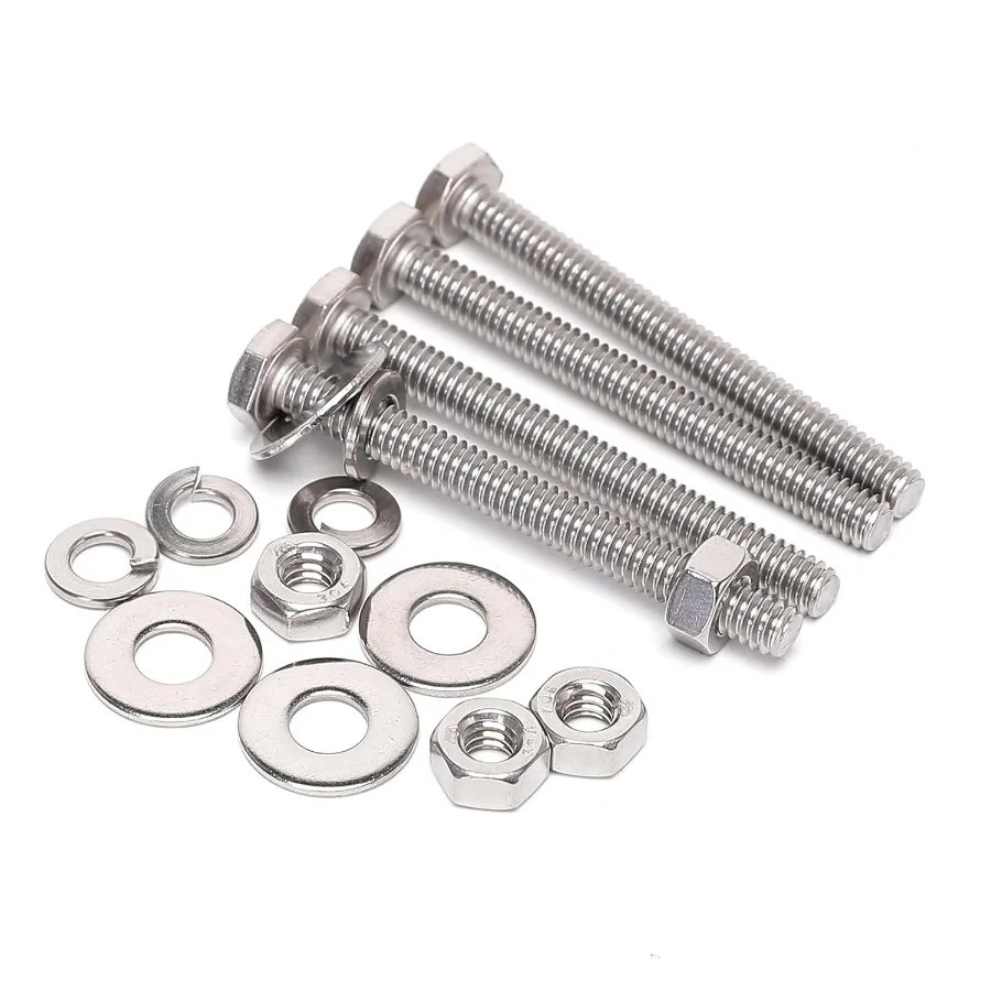 5 1618x4 Set completo Vite esagonale BulloniNadi Parafango Piatto lavaggio Split Lock Washe Acciaio inossidabile completamente filettato 188 304 Pinna luminosa
