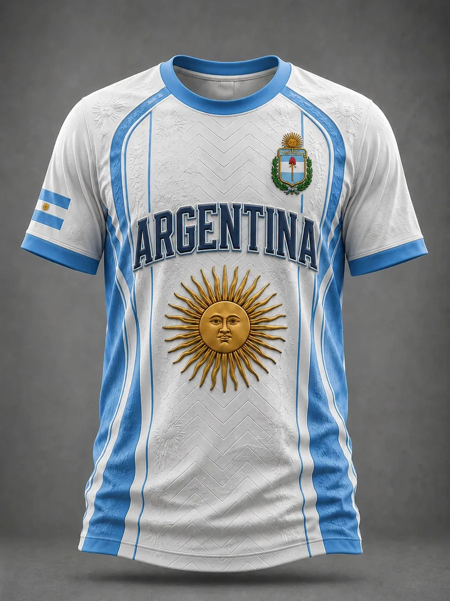 Motorcycle Men's Argentina Football Printed Casual short sleeves t-shirt Football Cultural T-Shirt