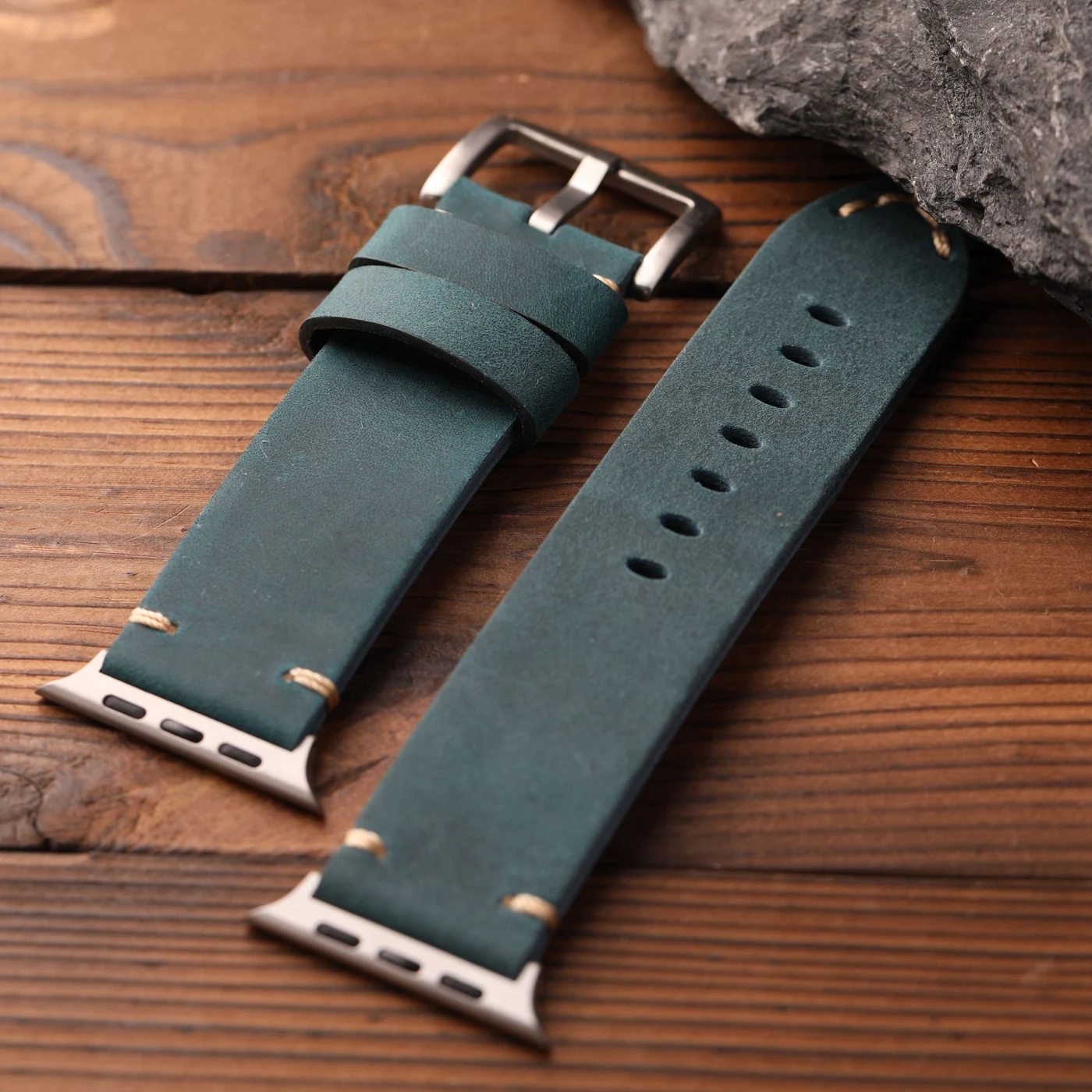 Handmade top layer cowhide strap, blue matte leather, compatible with Apple Watch 49MM ultra S13 thick cowhide top layer