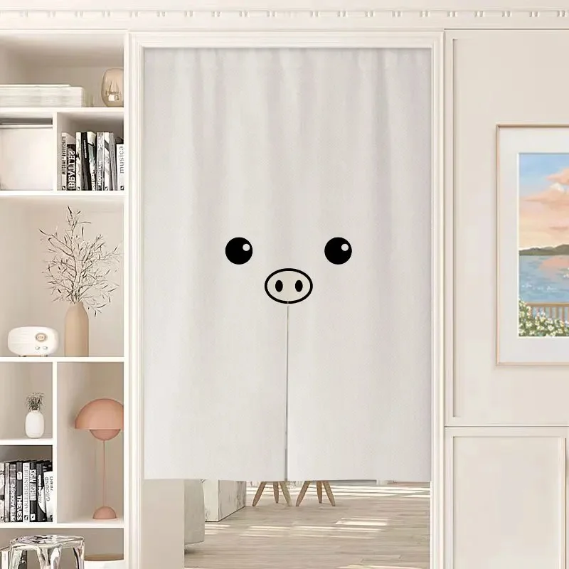 VIKAMA Kawaii Animal Noren Door Curtain Simple Pig Facial Pattern Fabric Door Curtain for Bedroom Entrance Decor