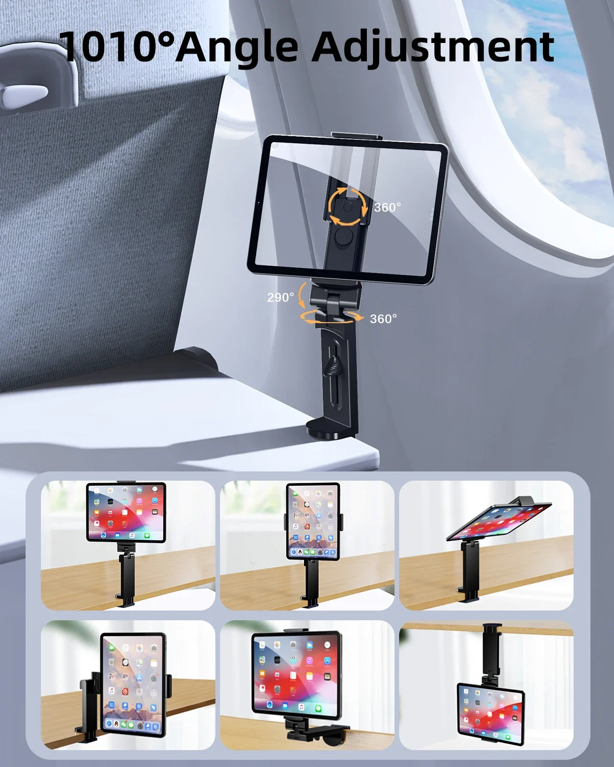 Oatsbasf Foldable Tablet Holder for Travel Handfree Tablet Mount for Desk 360°Rotation Potable Tablet Stand for Plane Tray Table