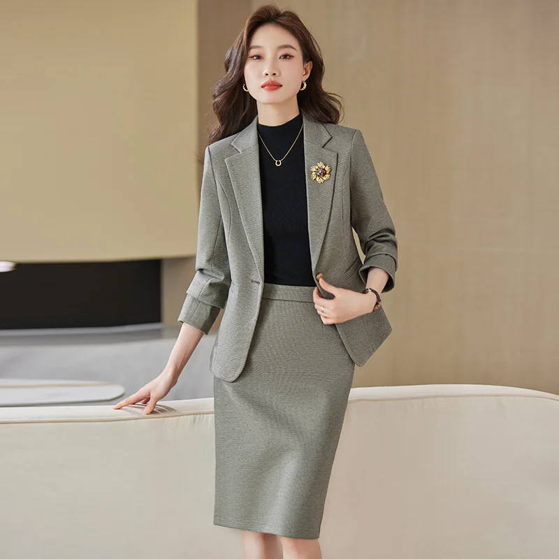 High Quality Autumn Formal Blazer Skirt  Sets Outfits Korean Female Business Womens Office Ladies Work Jacket Suit 2023 Winter