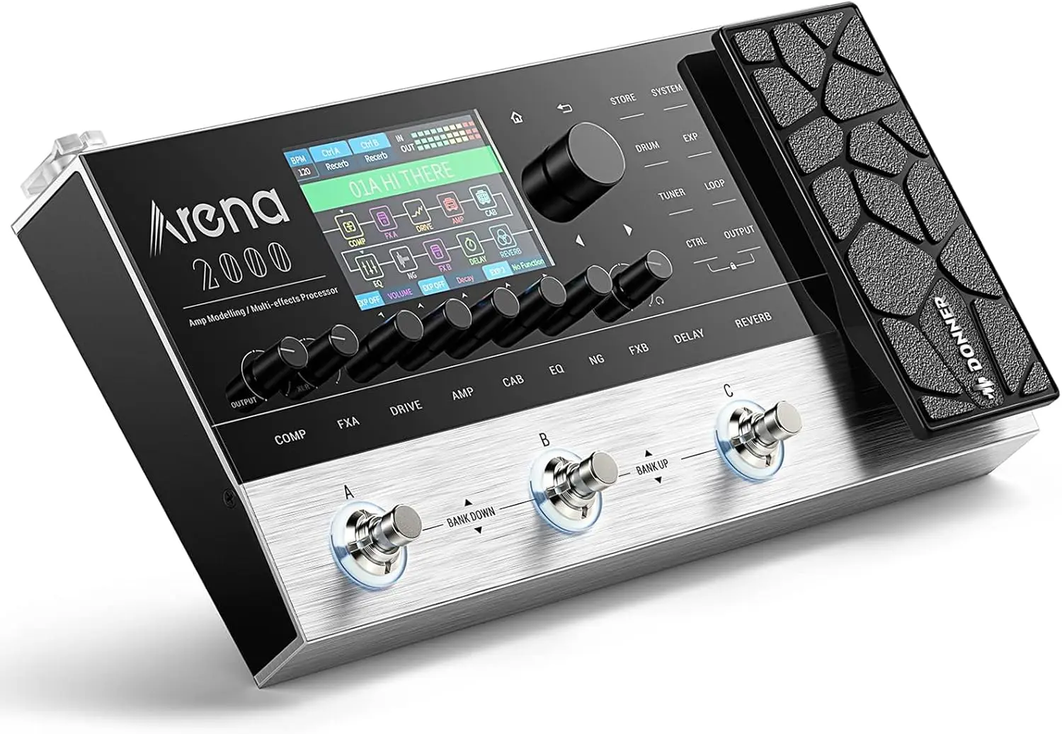 

Donner Arena 2000 Guitar Multi-Effects Pedal with 278 Effects, 100 IRs, Looper, Drum Machine, Amp Modeling, XLR and MIDI Support