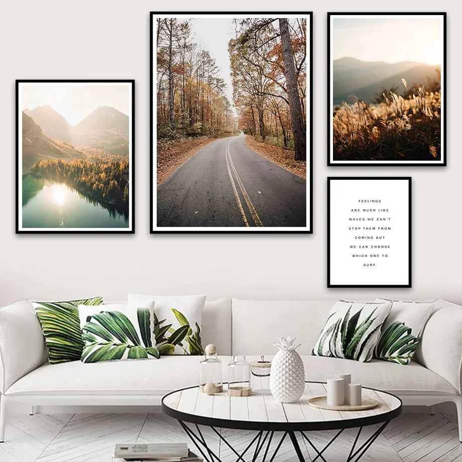 

Forest Road Lake Reed Mountain Sunlight Wall Art Canvas Painting Nordic Posters And Prints Wall Pictures For Living Room Decor