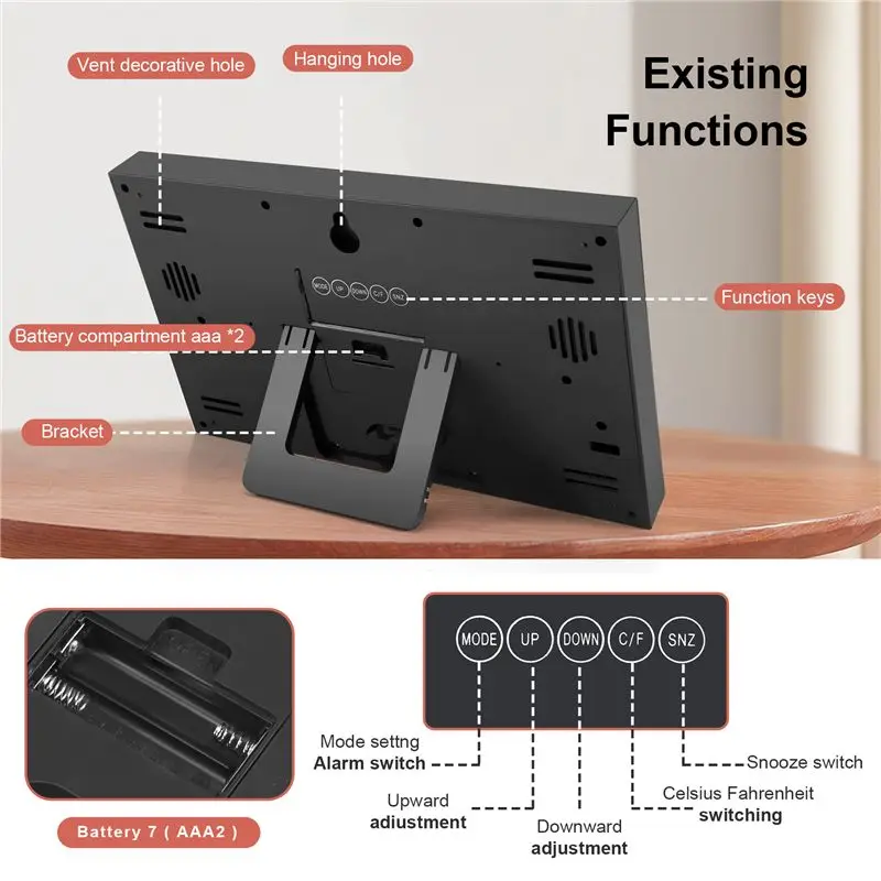 Digital Wall Clock LCD Large Number Time Temperature Calendar Alarm Table Desk Clock Modern Design Office Home-[Jyqn A78G]