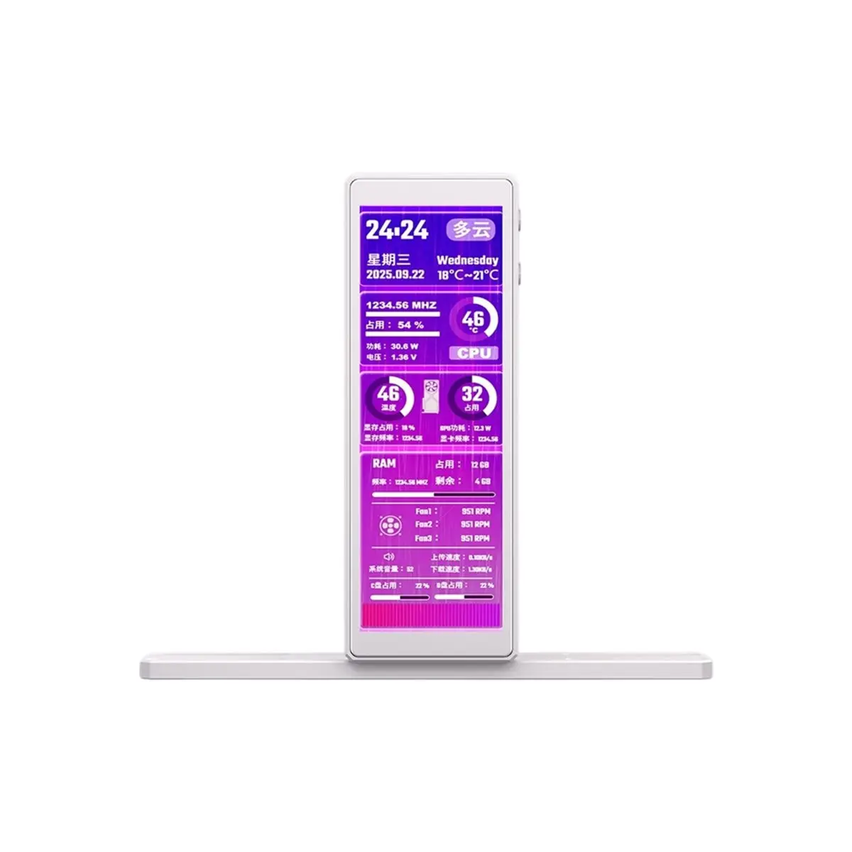 B21B 4.58-Inch USB Secondary Screen IPS Computer Monitor for Chassis Temperature Fan Speed CPU GPU RAM Monitoring White