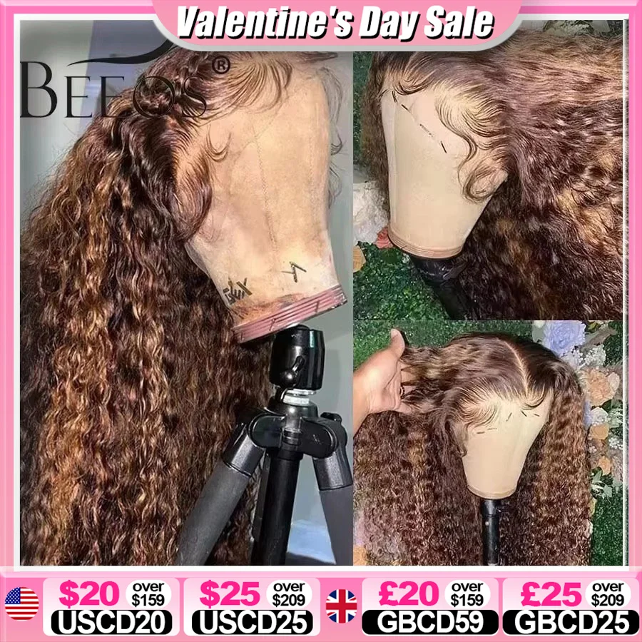 

BEEOS 250% Highlight Wig Human Hair Curly 13x6 HD Lace Frontal Wig Water Wave Pre plucked 5x5 HD Closure Wigs For Women Skinlike