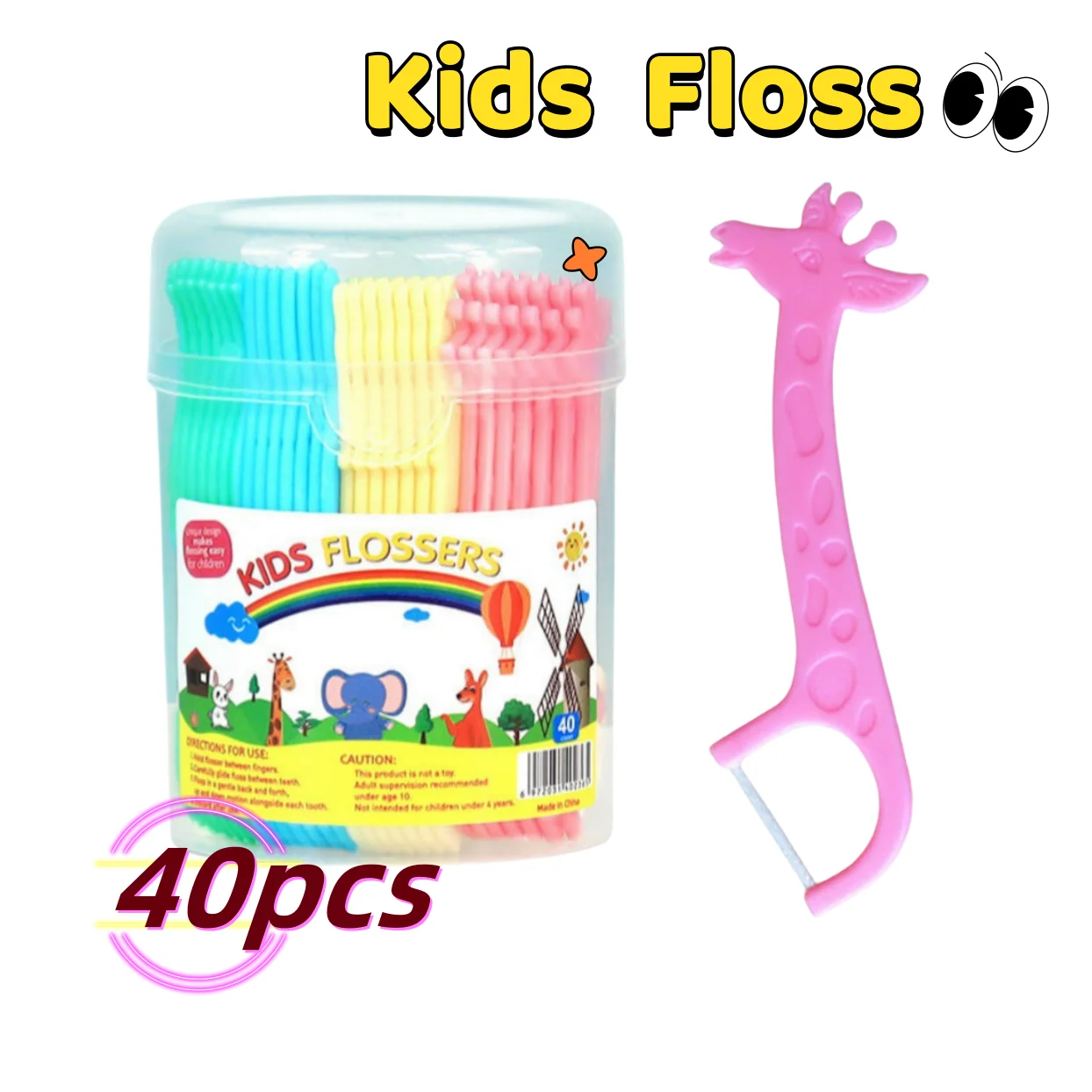 

40pcs/pack Kids Flossers Dental Floss Picks for Children Colorful Fun Animal Floss Sticks -Be Use Safely