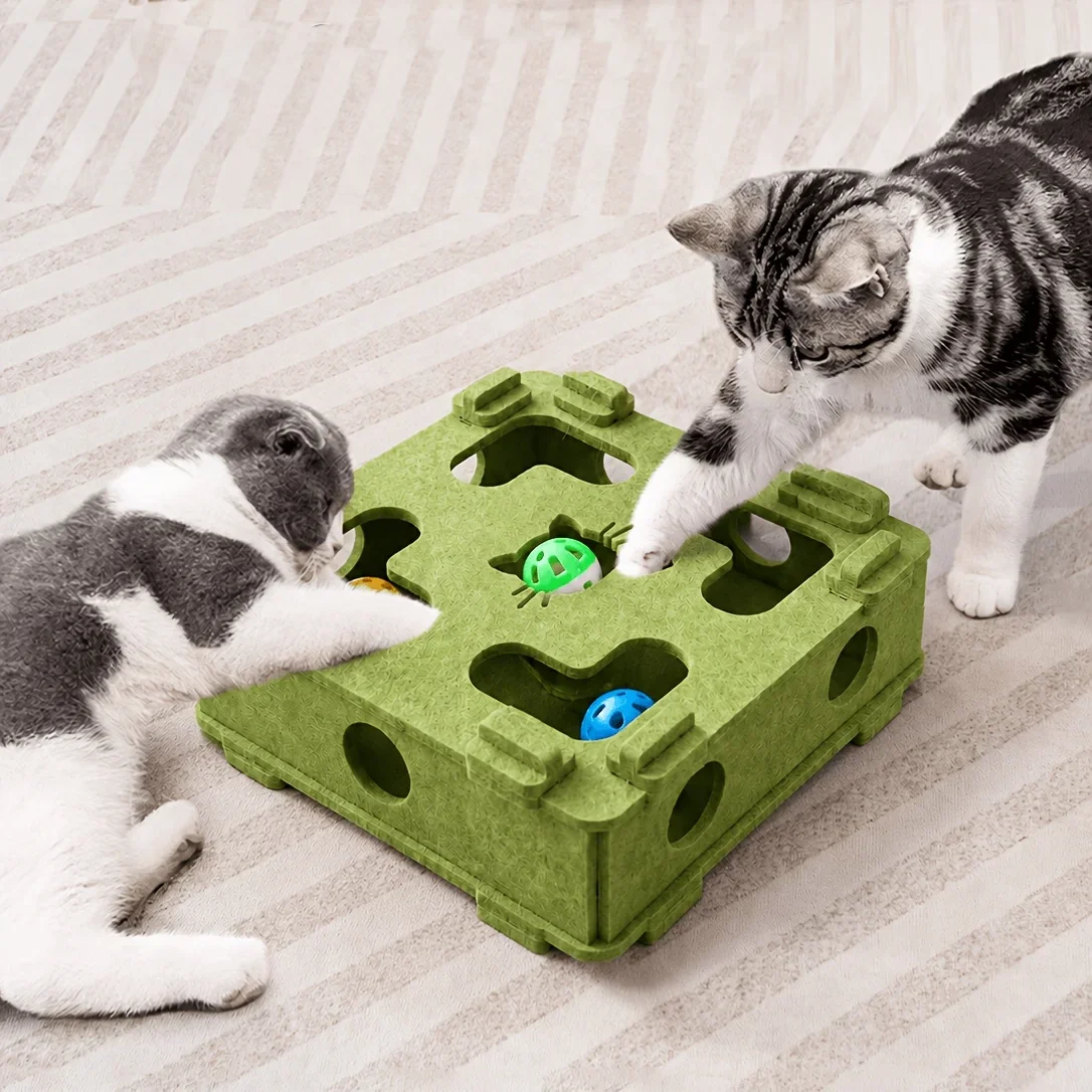 Interaktives Filz-Katzenlabyrinth-Spielzeug mit Glocke und Ball, Anti-Biss- und Anti-Kratz-Design, Zufällige Farbe, Haustier-Spielzubehör – Detail 1