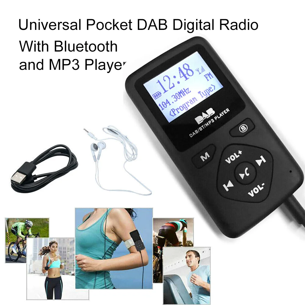 Mini Portable Personal Pocket MP4 MP3 Player Digital DAB/DAB+ FM Radio Earphone Bluetooth 4.0 Radio Micro-USB for Home ﻿