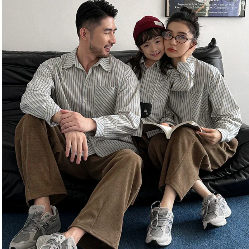 

2024 Family Matching Pants Father Mother and Daughter Son Same Korean Parents and Children Vintage Clothes Kids Autumn Outfit