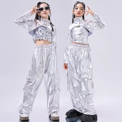 Hip Hop Clothes For Girls Silver Suit Sequin Crop Tops Pants Jazz Dance Performance Costume Stage Competition Clothing BL13718