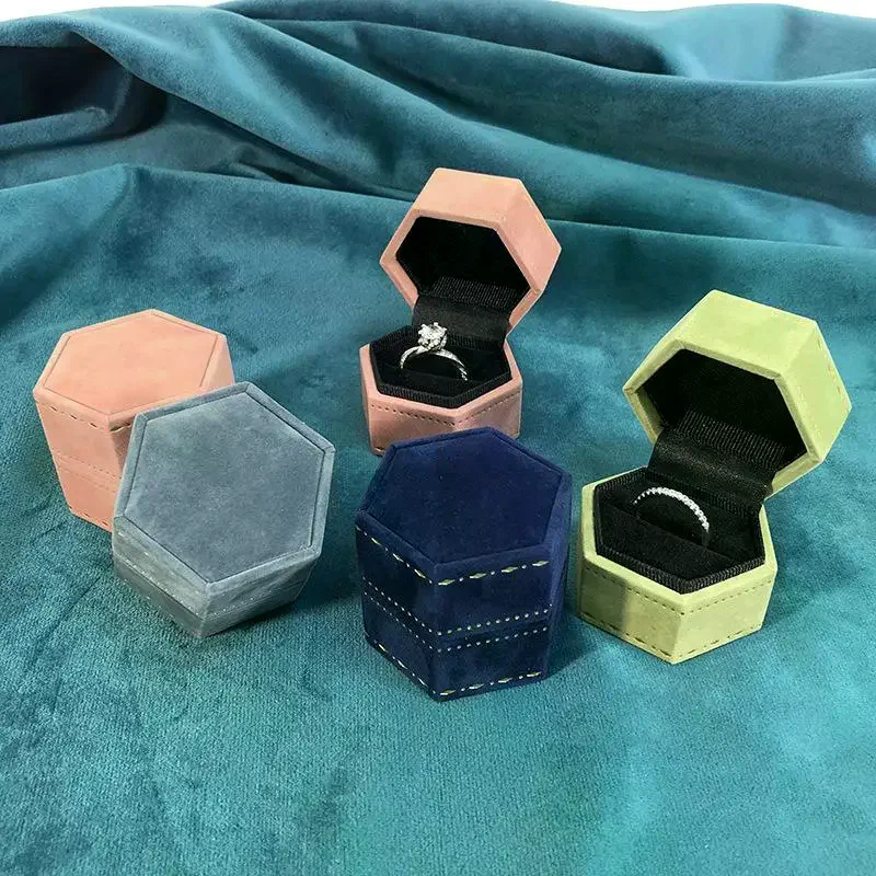 Vintage Hexagon Jewelry Single Ring Box Empty Case Holder For Engagement Wedding Ceremony Valentines Day Gift Organizer