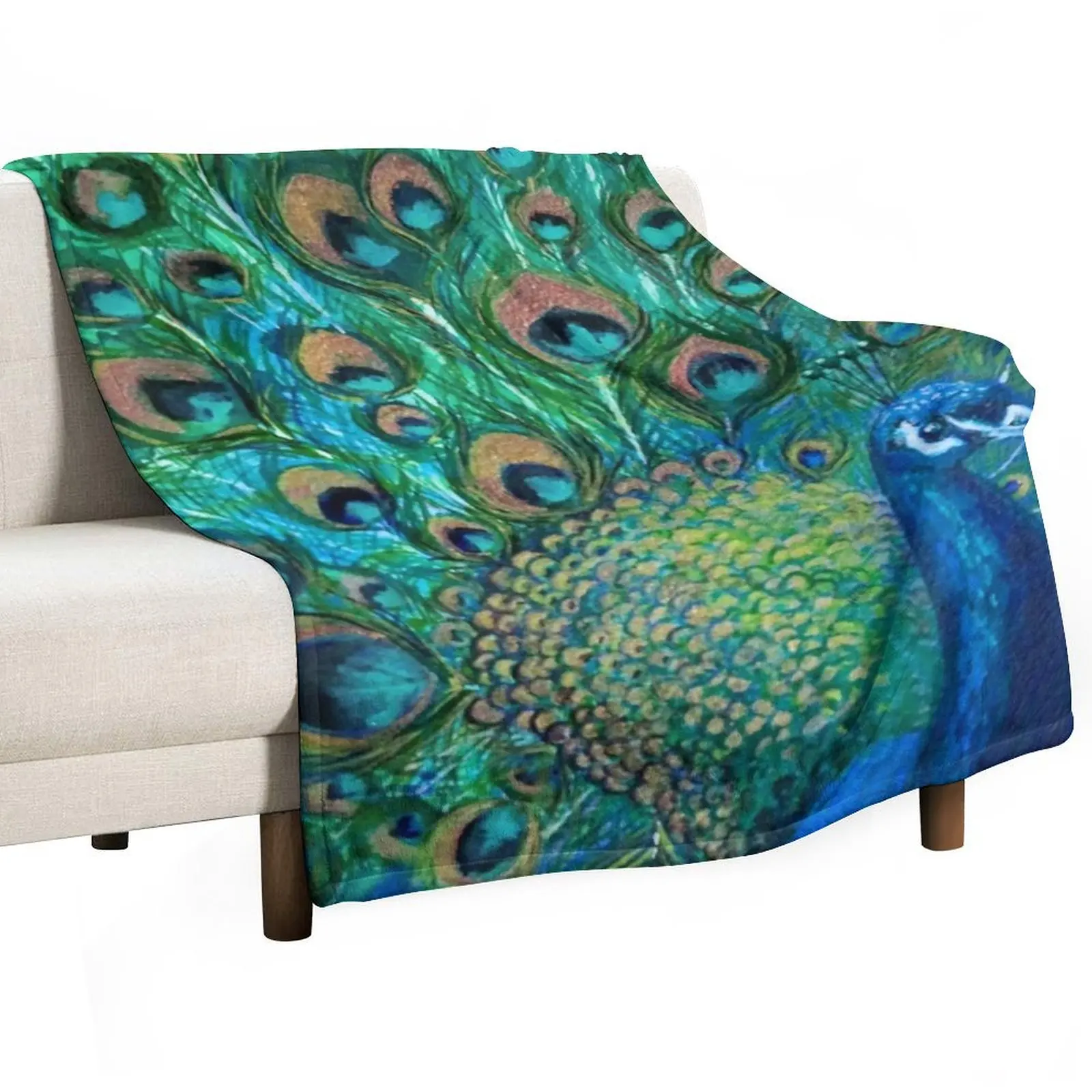 

Blue Green Peacock Throw Blanket Decorative Sofa Warm For Baby Personalized Gift Blankets