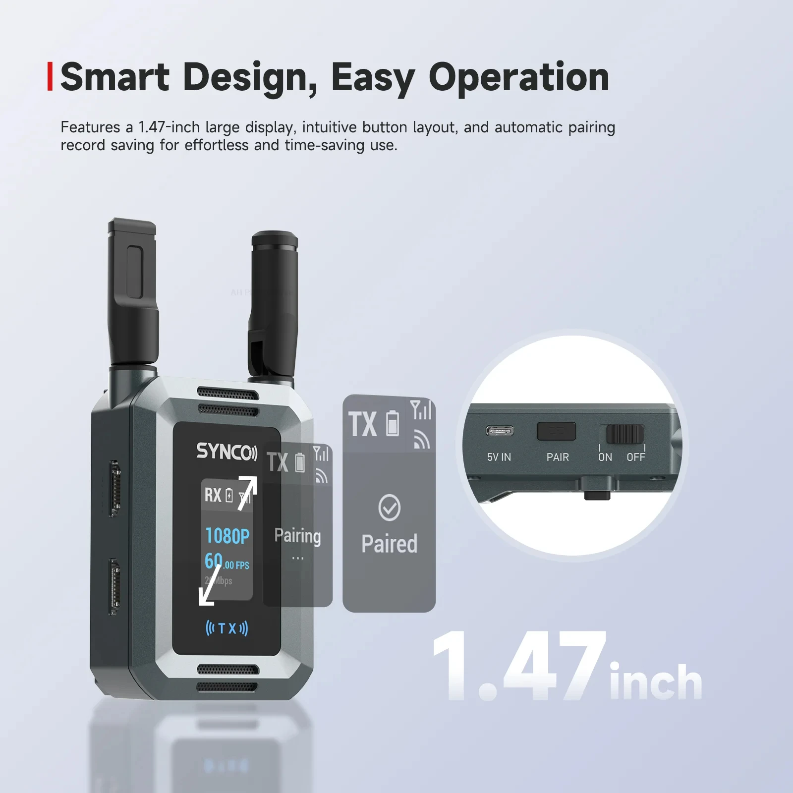 Synco Xvison HD Video Nirkabel TX & RX 1080P60 UVC Streaming, Latensi Rendah 80ms, Nol Kebisingan untuk Kamera/Smartphone/PC Live Streaming