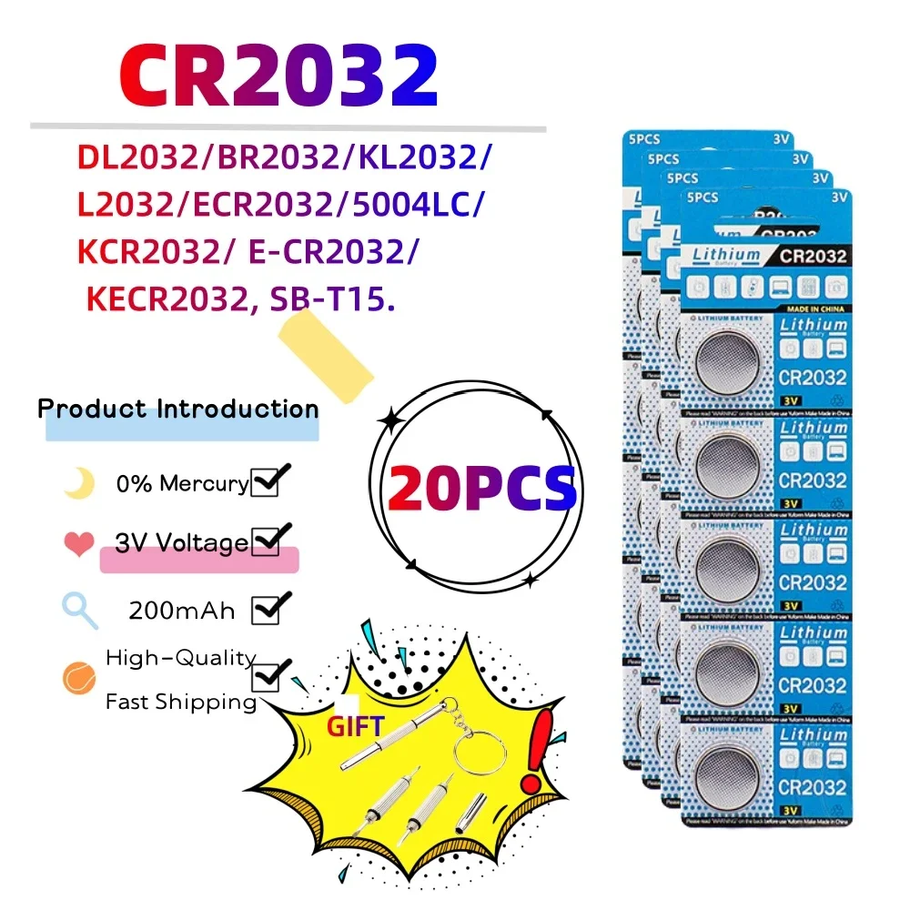 20 adet 3 V 200 mAh CR2032 Madeni Para Hücreleri Piller CR 2032 DL2032 BR2032 KL2032 ECR2032 Lityum Düğme Pil Izle uzaktan anahtar