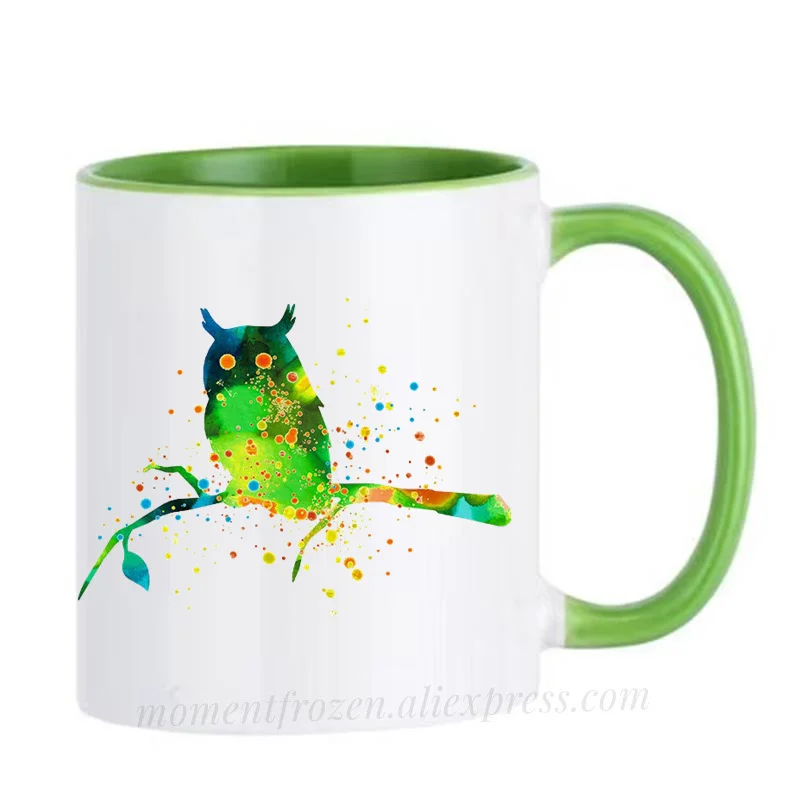 Children's Birthday Gift Kids Watercolor Owl Mugs Tea Milk Coffee Cups Nursery Art Drinkware Tableware Coffeeware Home Decal