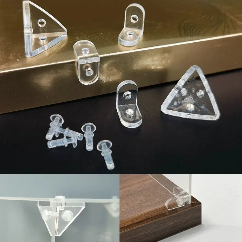 Clear Acrylic L-shaped Triangle Corner Brackets Plastic Kit For Display Box Cabinet Shelf Fixed Assembly Hardware Accessories
