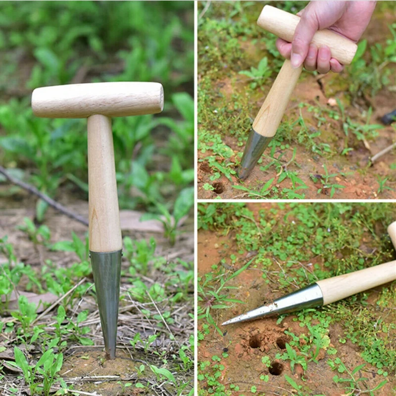 Plant Wood Handle Tools Hole Punch Durable Garden Practical Planting Outdoor Loosen Soil Accessory