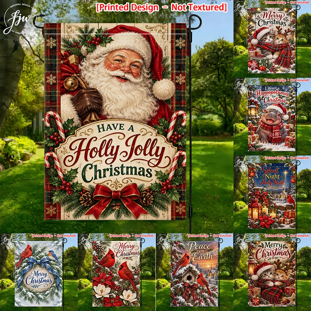 1pcs Assorted Christmas Garden Flags Vintage Santa Festive Cat Hippo Cardinal Designs Outdoor Holiday Yard Decor