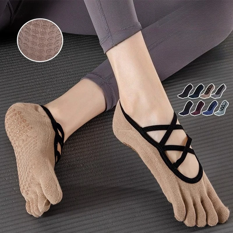 

Носки для йоги с пятью пальцами, дышащие повязки с открытой спиной, домашние спортивные носки для танцев, силиконовые нескользящие хлопковые носки для балета и пилатеса