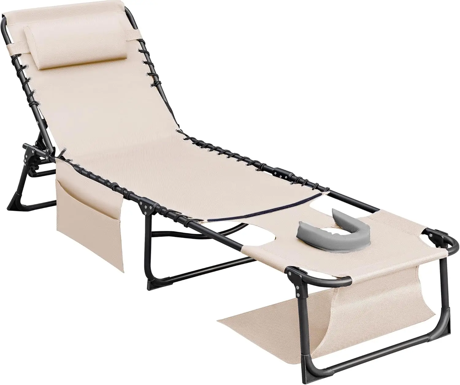

Face Down Chaise Lounge Chair 5-Position Adjustable Sunbathing, Foldable Tanning Chair with Face& Arm Holes, Outdoor Recliner Ch
