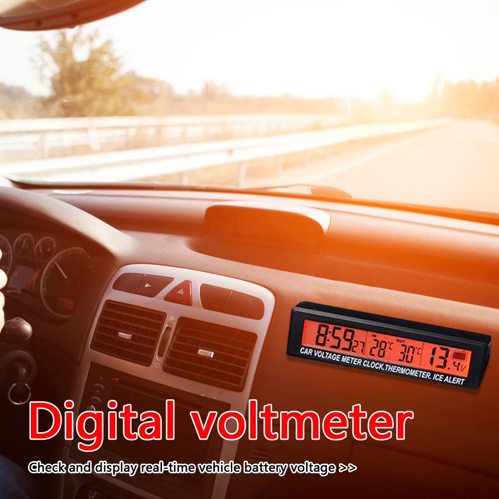 Termometro per temperatura interna esterna per auto 3 in 1 Orologio digitale ad alta precisione Retroilluminazione a LED Termometro per auto Orologio Voltmetro
