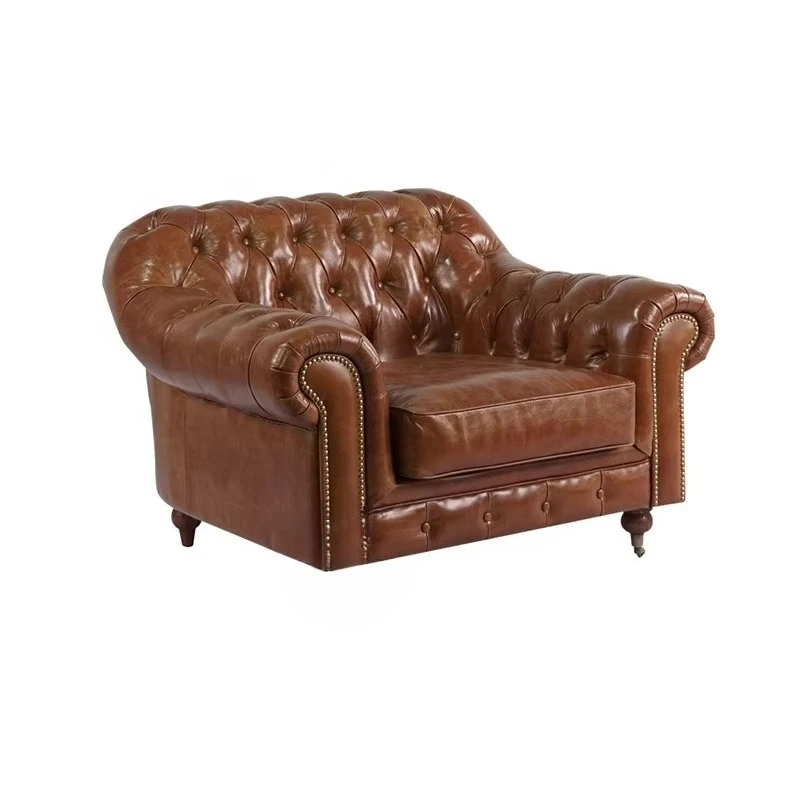 Sofá de couro marrom antigo sofá de sala de estar de couro retrô de alta qualidade