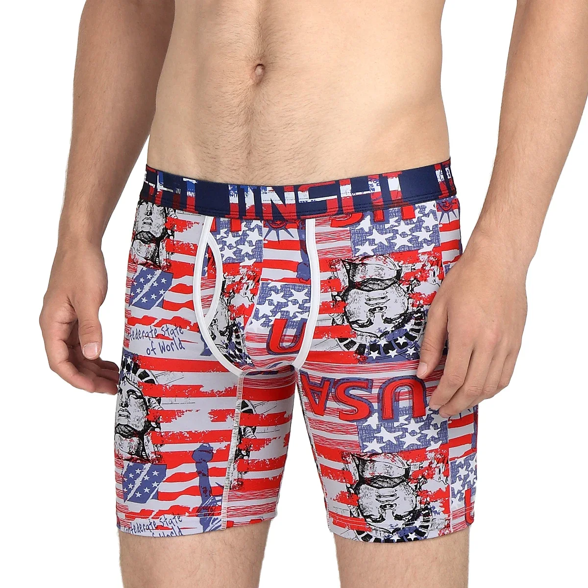 Jinshi Mens Boxer Briefs Long Leg Print Bamboo Boxers Homme Panties No Ride UP UnderPants