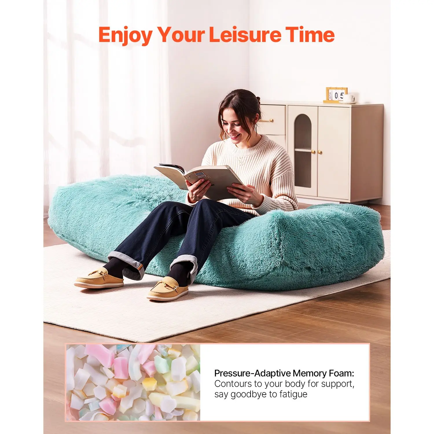 

Bean Bag Chair, Giant BeanBag Chair with Removable & Washable Cover for Adults, Fluffy Plush & High-Density Foam Filling Floor