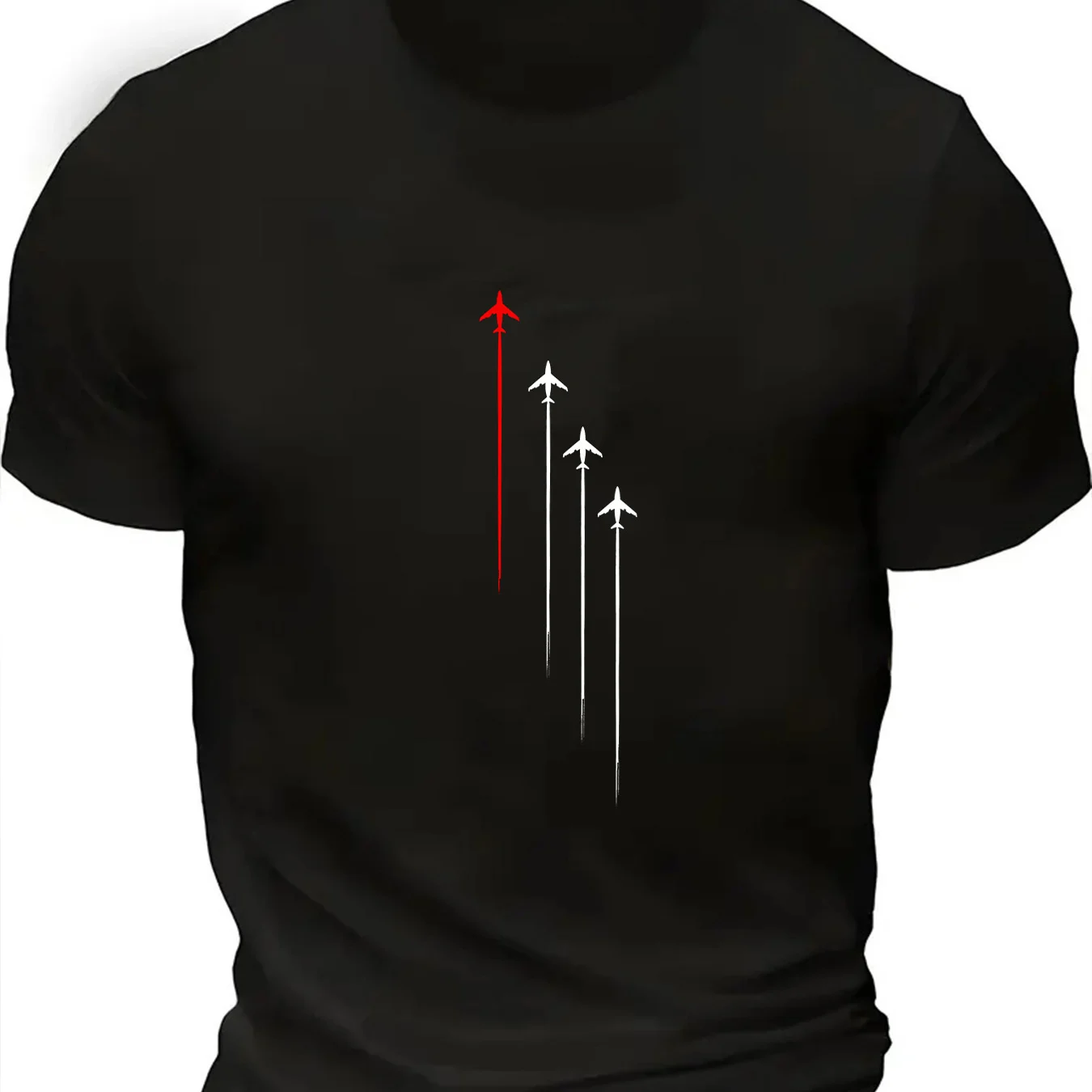 

Men's Summer Fashion Casual Loose Large Size Geometric Airplane Pattern Printed Round Neck Short Sleeve T-shirt Top