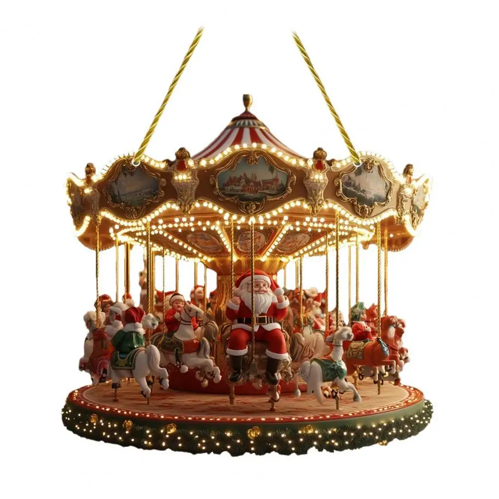 Christmas Carousel Decoration Festive Christmas Carousel Village Scene Ornaments for Home Office Party Decor Acrylic Santa